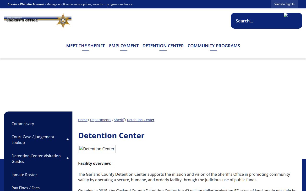 Garland County Detention Center booking and custody information