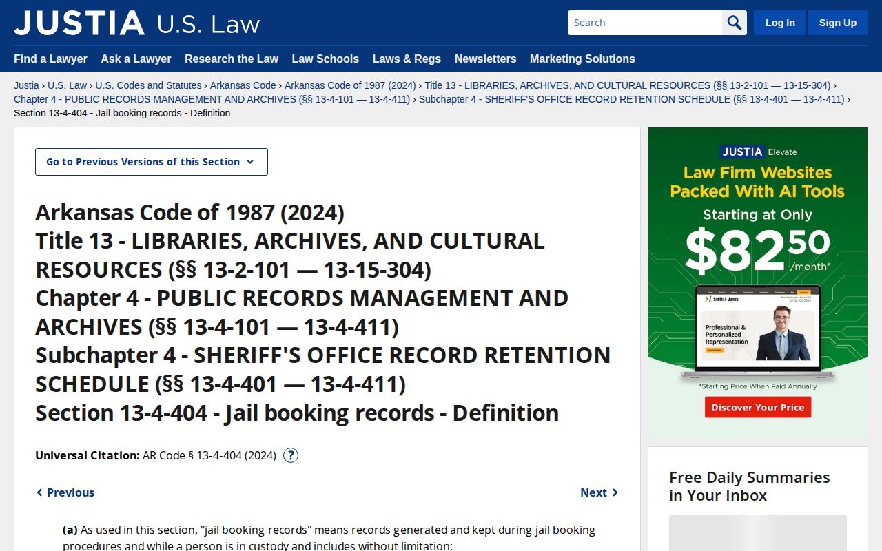 Arkansas booking photograph retention law for Garland County records
